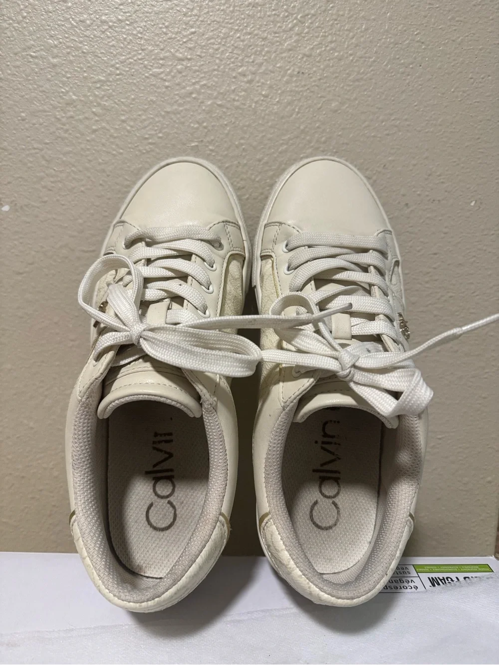 Calvin Klein Cream and Off-White Logo Low-Top Sneakers
